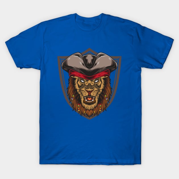 Lion Pirate Head T-Shirt by Mako Design 